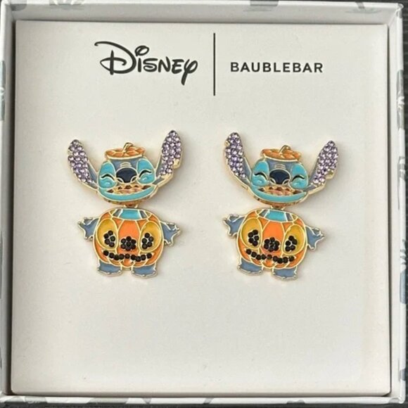 Disney BaubleBar Stitch Halloween Pumpkin Earrings New in Box - Picture 1 of 3